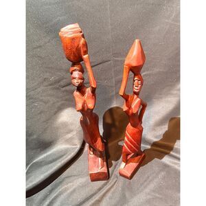 Pair African Style Hand Carved Wood Women Figures